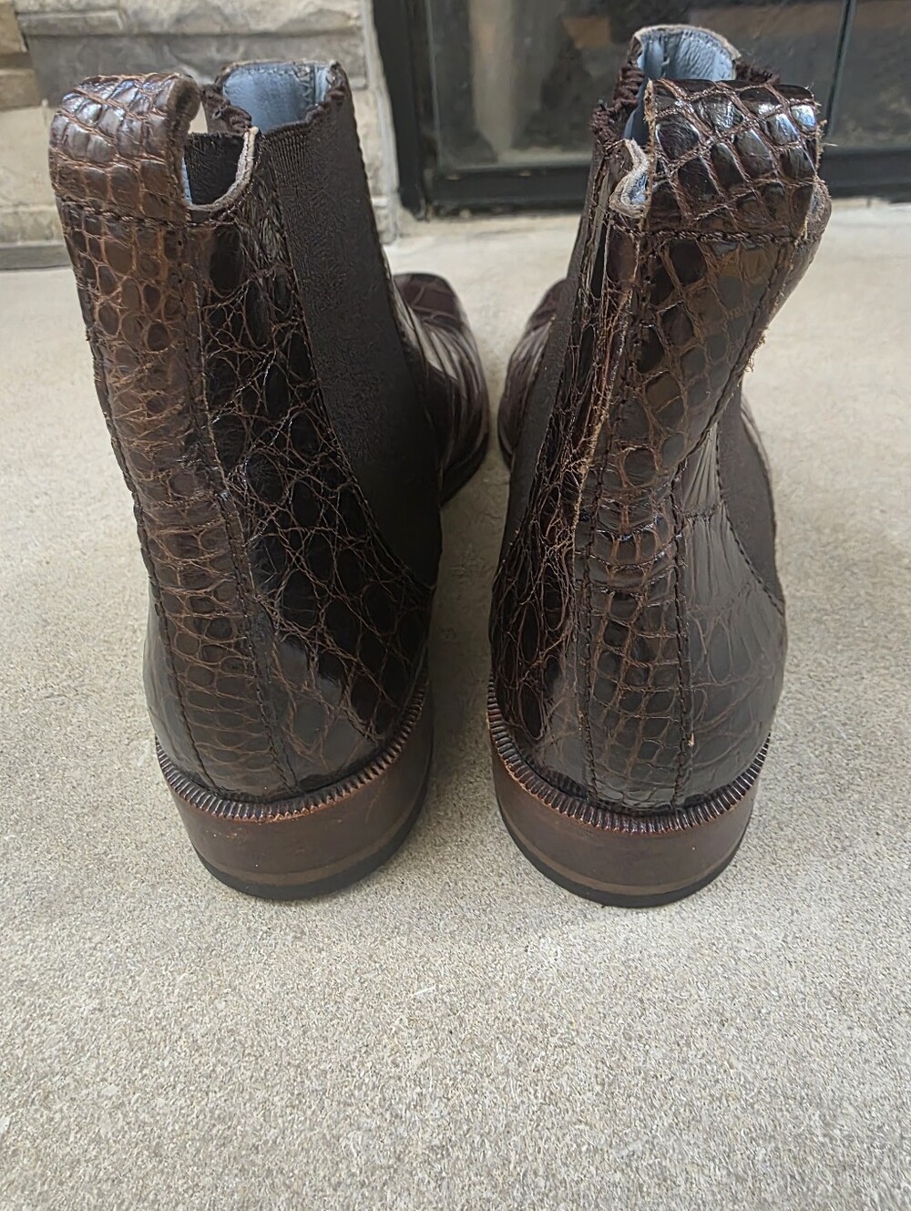 Vintage Lambertson Truex Dark Brown Croc-Embossed Leather Chelsea Boots 37.5/7 - Picture 5 of 12